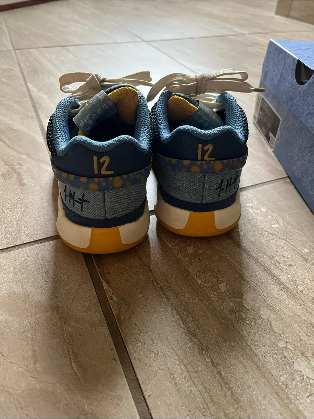 Ja 1 Nike Kids Blue and Yellow Low-Top Sneakers